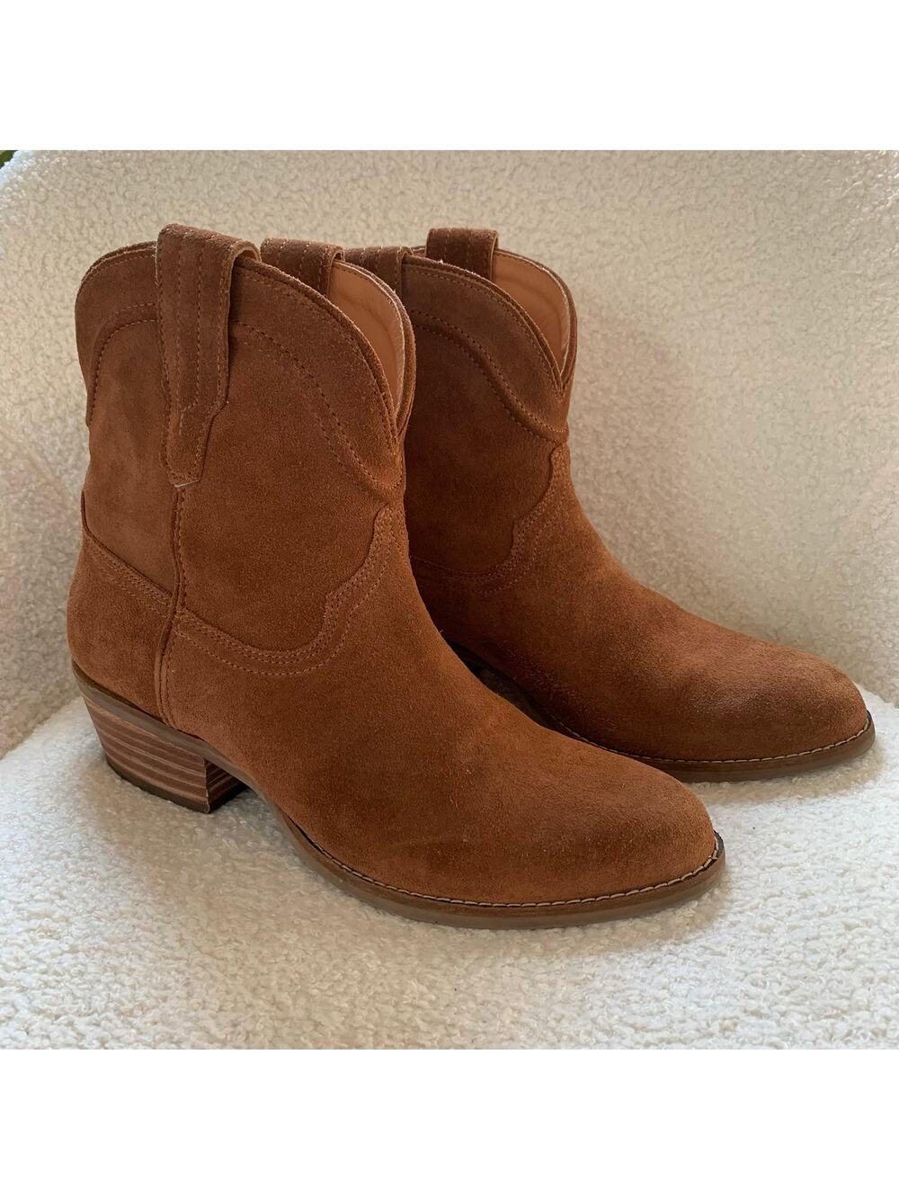 Dingo Tumbleweed Pull On Round Toe Cowboy Booties Ankle Boot Whiskey Brown Suede